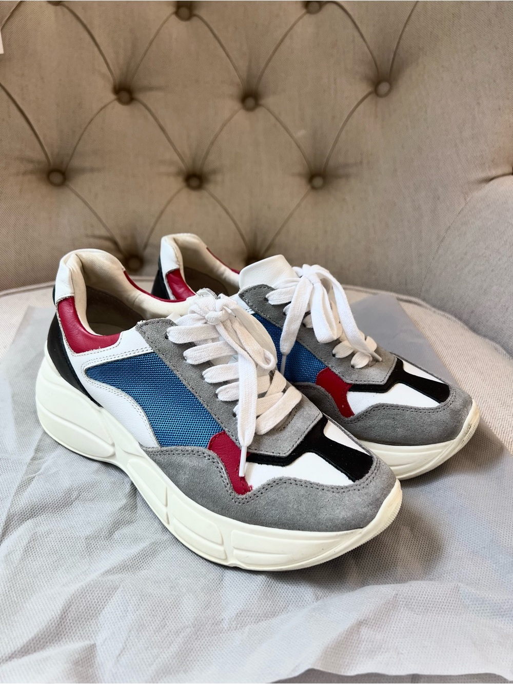 Steve Madden Platform Multicolor Women's Sneakers - White/Gray/Blue/Red